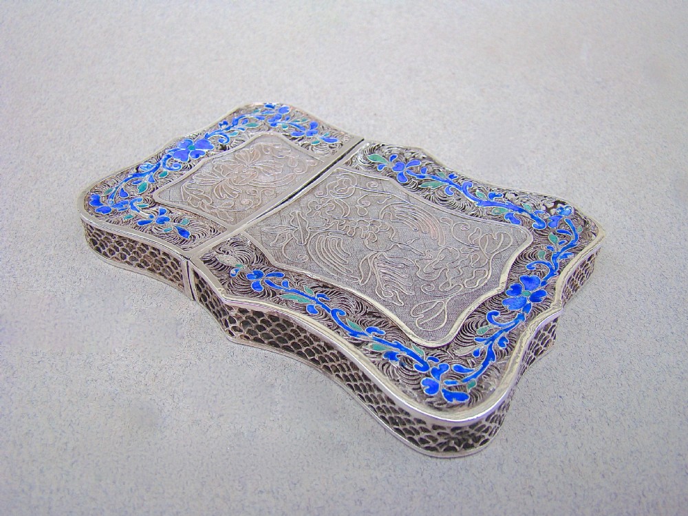19TH CENTURY CHINESE EXPORT SILVER FILIGREE AND ENAMEL CARD CASE, CIRCA 1890 View III