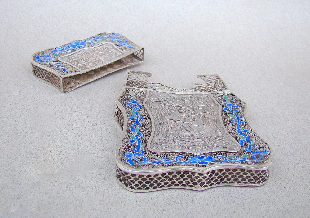 19TH CENTURY CHINESE EXPORT SILVER FILIGREE AND ENAMEL CARD CASE, CIRCA 1890 View IV