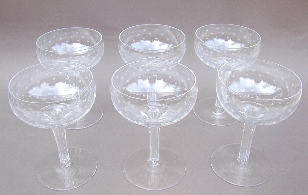 SET OF SIX VICTORIAN STAR-ETCHED HOLLOW STEM CHAMPAGNE GLASSES, CIRCA 1880 View IV