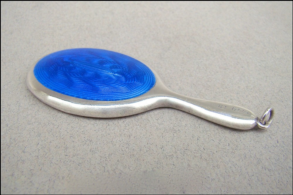 ART DECO SILVER & GUILLOCHE ENAMEL MINIATURE PURSE MIRROR BY HENRY WILLIAMSON, BIRMINGHAM CIRCA 1930
 View II