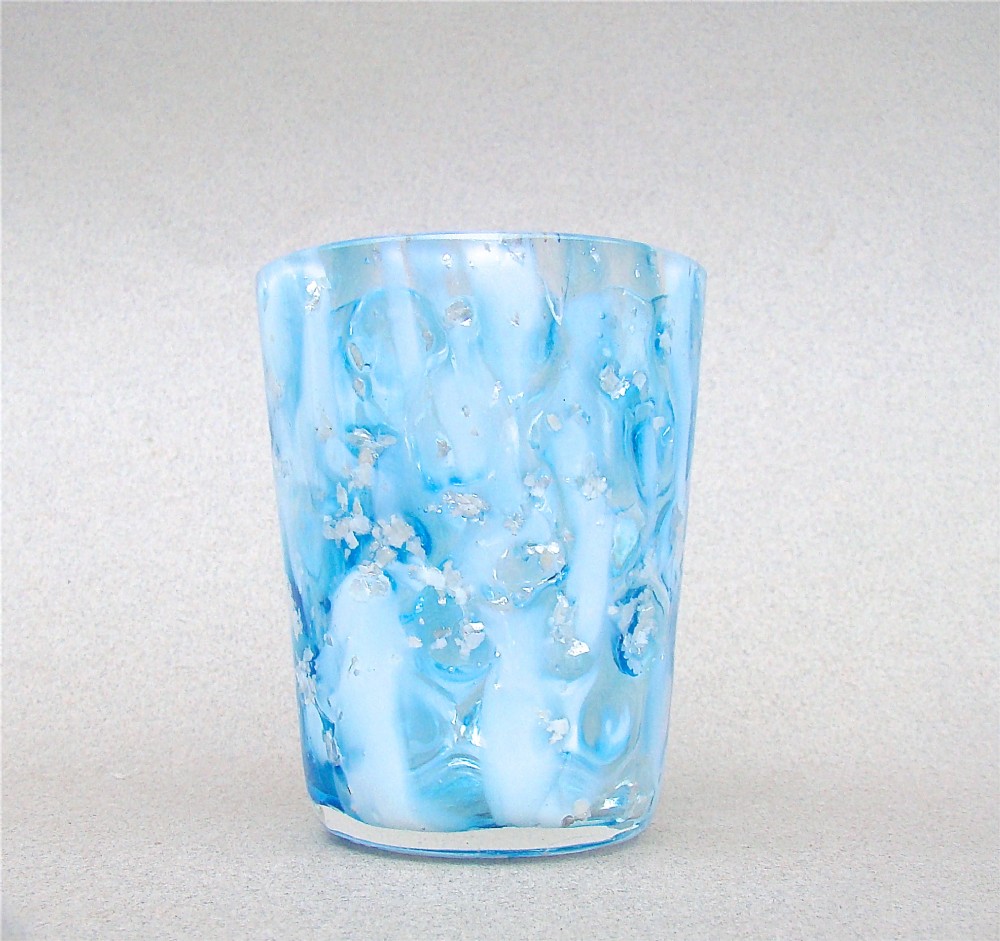 VICTORIAN VASELINE TURQUOISE MOTTLED SHOT GLASS, CIRCA 1890
