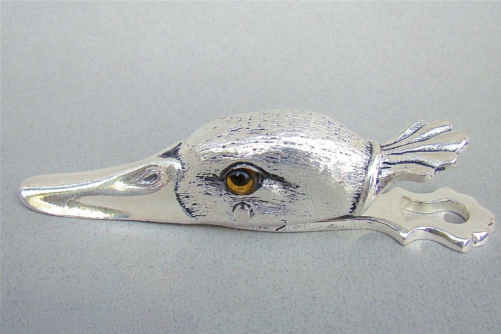 NOVELTY SILVER PLATED DUCK HEAD PAPER CLIP, CIRCA 1920