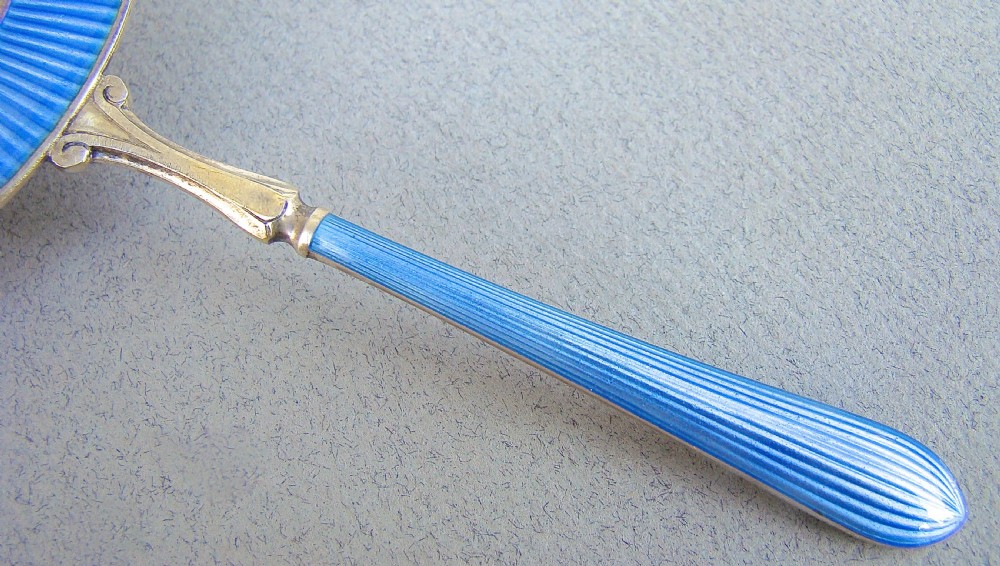 ART DECO SILVER GILT & GUILLOCHE ENAMEL TEA STRAINER BY HENRY JAMES HULBERT, LONDON 1923 View VI