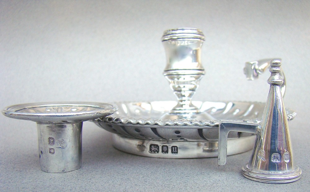ARTS & CRAFT SILVER CHAMBER STICK BY JONES & SONS, LONDON 1935 View VI
