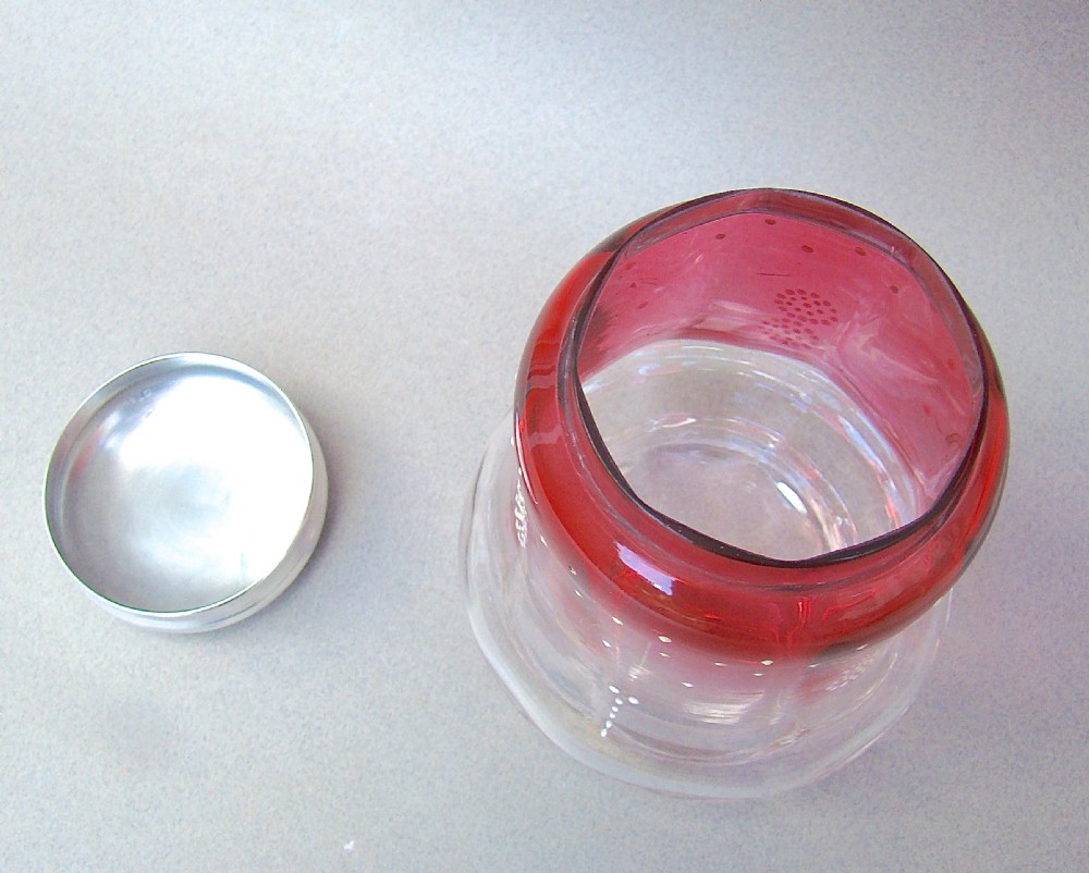 EDWARDIAN SILVER LIDDED  ENAMELLED CRANBERRY GLASS DRESSING TABLE JAR, CHESTER 1909 View IV