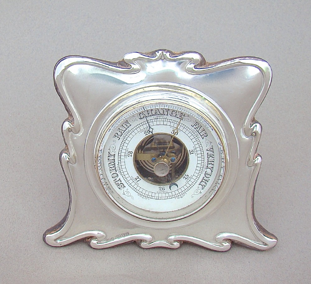 RARE ART NOUVEAU SILVER BAROMETER BY R J TREVITT & SONS, CHESTER 1903