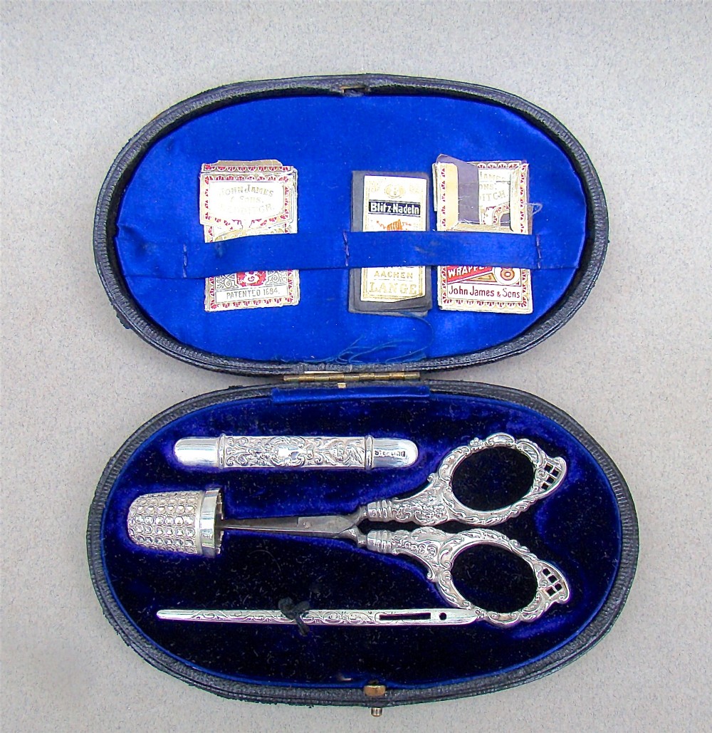 VICTORIAN SILVER CASED SEWING SET OR NECESSAIRE BY LEVI & SALAMAN, BIRMINGHAM 1890