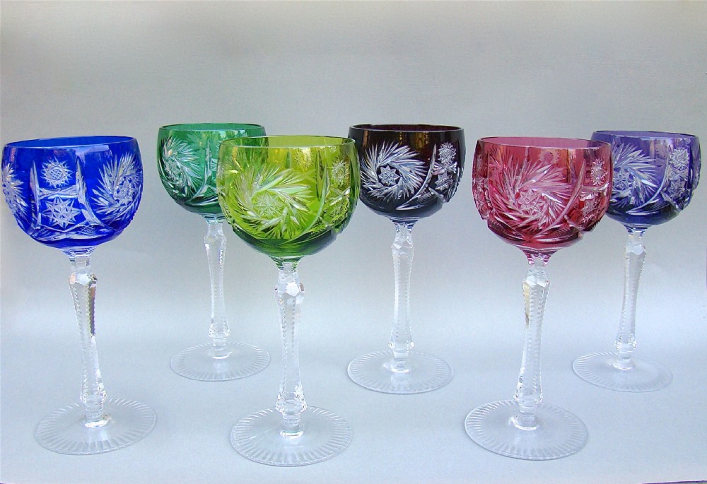 HARLEQUIN SET OF SIX LARGE BOHEMIAN CRYSTAL HOCK GLASSES, CIRCA 1890 View III