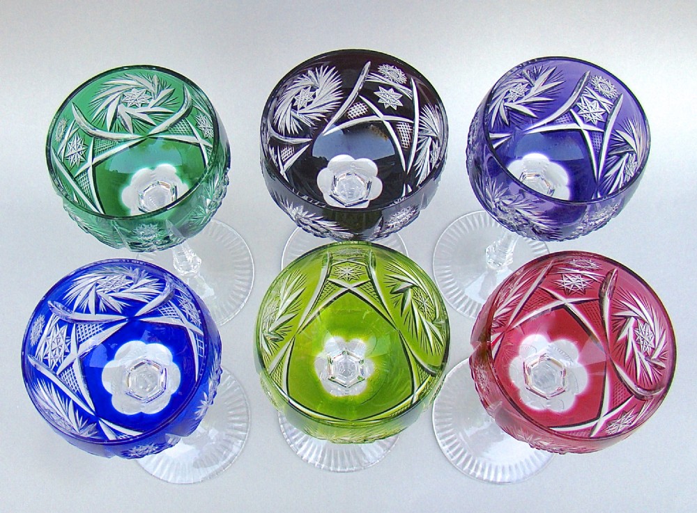 HARLEQUIN SET OF SIX LARGE BOHEMIAN CRYSTAL HOCK GLASSES, CIRCA 1890 View IV