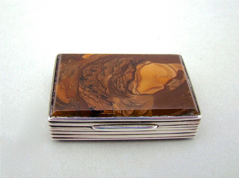GEORGIAN SILVER MOUNTED HARDSTONE SNUFF BOX, CIRCA 1800