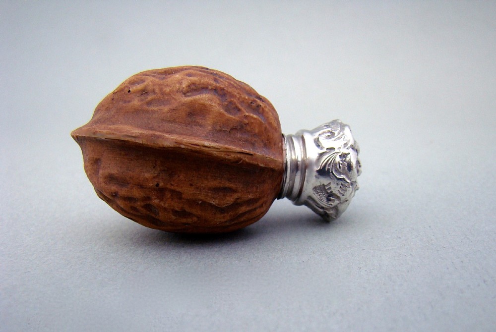 VICTORIAN SILVER & PORCELAIN 'WALNUT' SCENT BOTTLE, CIRCA 1880 View IV