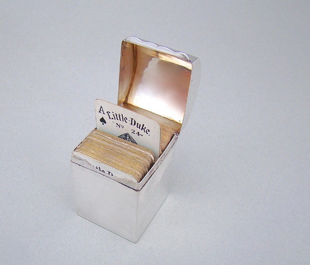 MINIATURE VICTORIAN SILVER PATIENCE CARD BOX BY NATHAN & HAYES, CHESTER 1898

