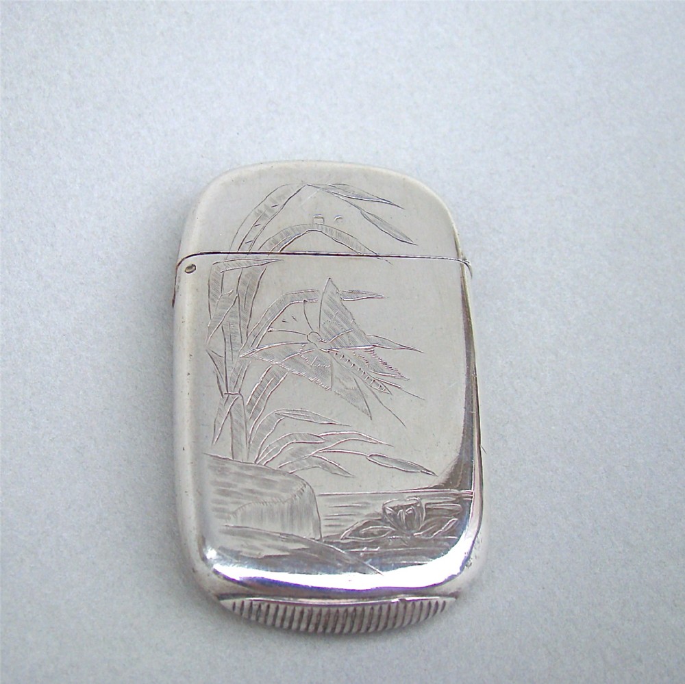 VICTORIAN AESTHETIC MOVEMENT SILVER VESTA CASE BY HOWARD JAMES, BIRMINGHAM 1881