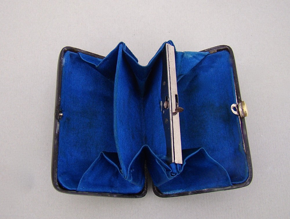 VICTORIAN SILVER AESTHETIC MOVEMENT SILVER & PIQUE TORTOISESHELL PURSE , CIRCA 1870 View V