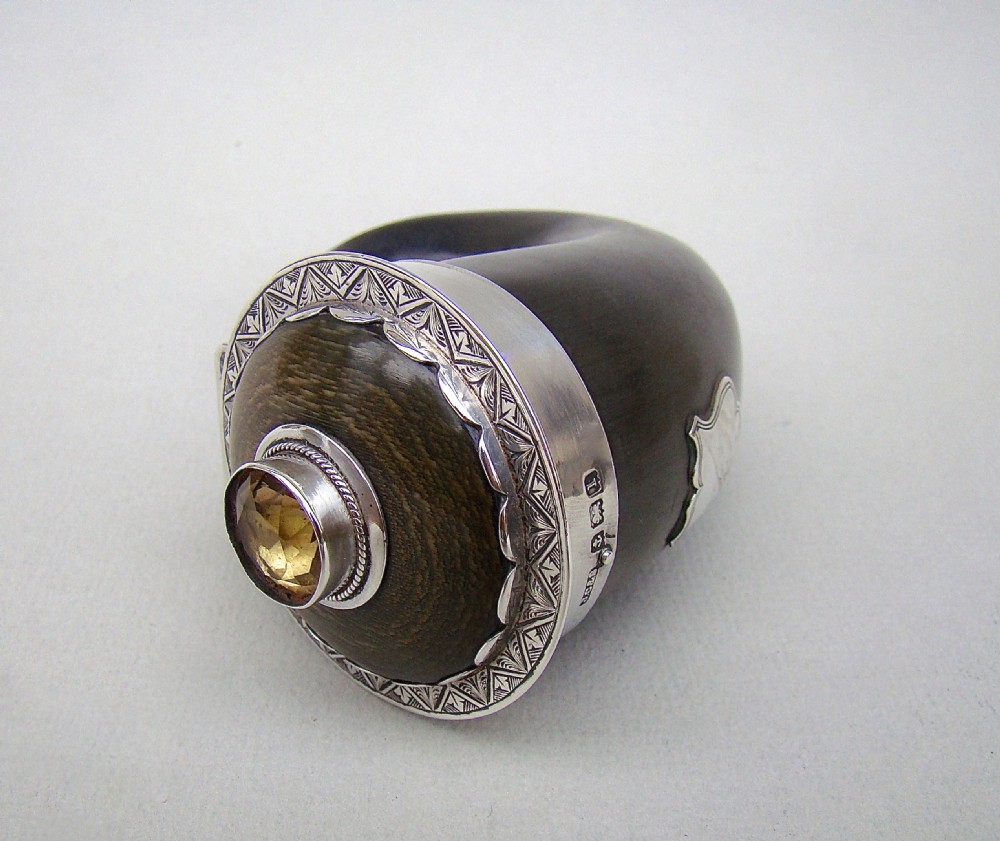 EDWARDIAN SILVER MOUNTED SNUFF MULL BY J GRINSELL & SONS,  BIRMINGHAM 1910