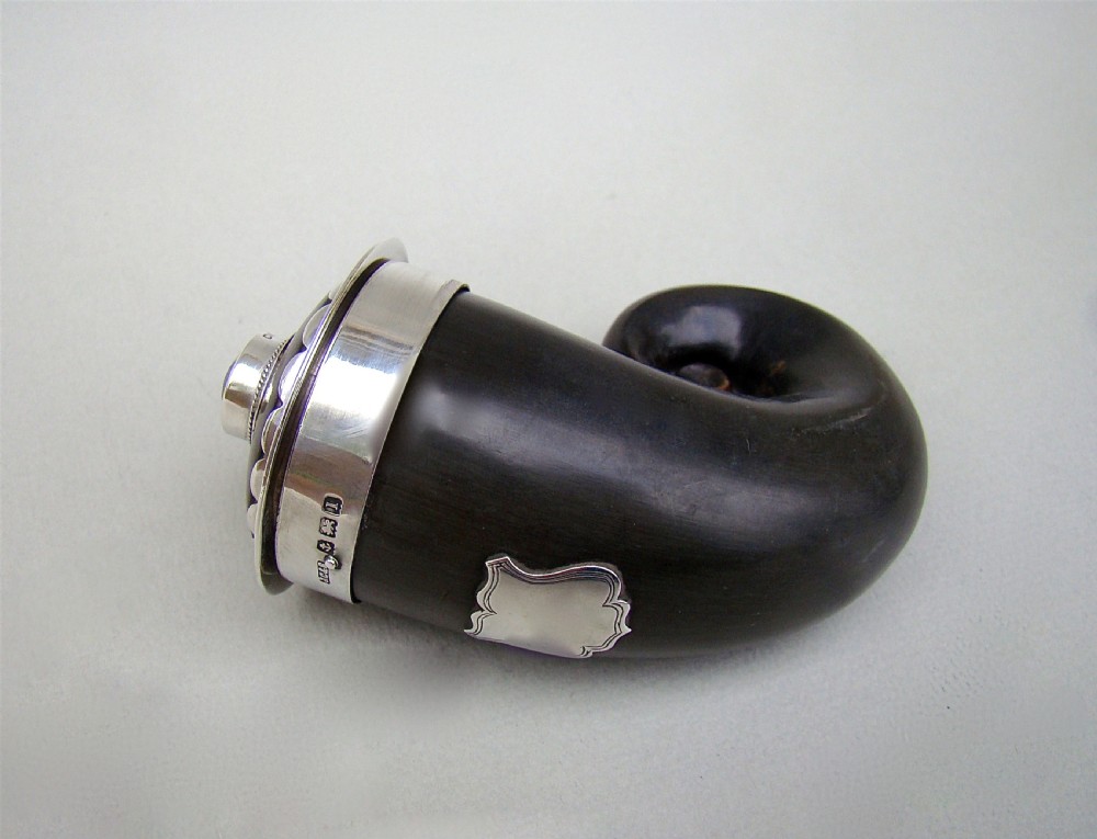 EDWARDIAN SILVER MOUNTED SNUFF MULL BY J GRINSELL & SONS,  BIRMINGHAM 1910 View III