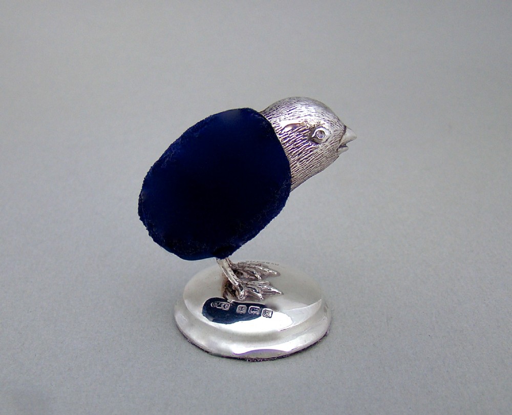 UNUSUAL EDWARDIAN SILVER CHICK PIN CUSHION BY COHEN & CHARLES, BIRMINGHAM 1909