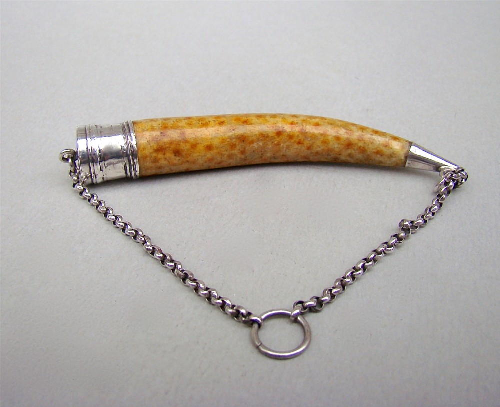 RARE GEORGIAN SILVER MOUNTED BONE SCENT BOTTLE, CIRCA 1770
