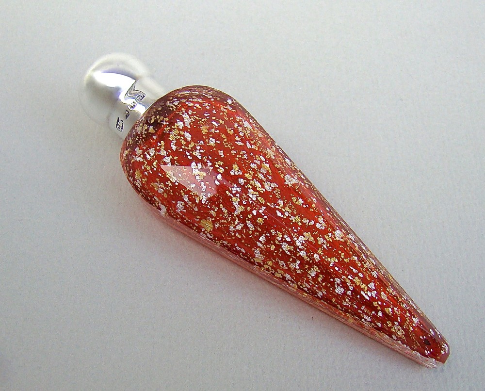 RARE VICTORIAN SILVER AND SPECKLED CRANBERRY GLASS SCENT BOTTLE BY CHARLES MAY, BIRMINGHAM 1890