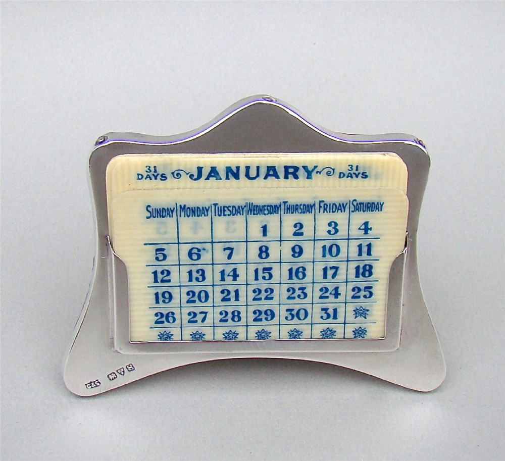 ELEGANT ART DECO SILVER MOUNTED PERPETUAL CALENDAR BY CLARK & SEWELL, CHESTER 1923