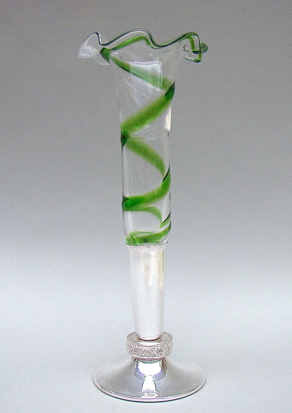 EDWARDIAN SILVER PLATED AND TRAILED GLASS SPECIMEN GLASS VASE, CIRCA 1900
