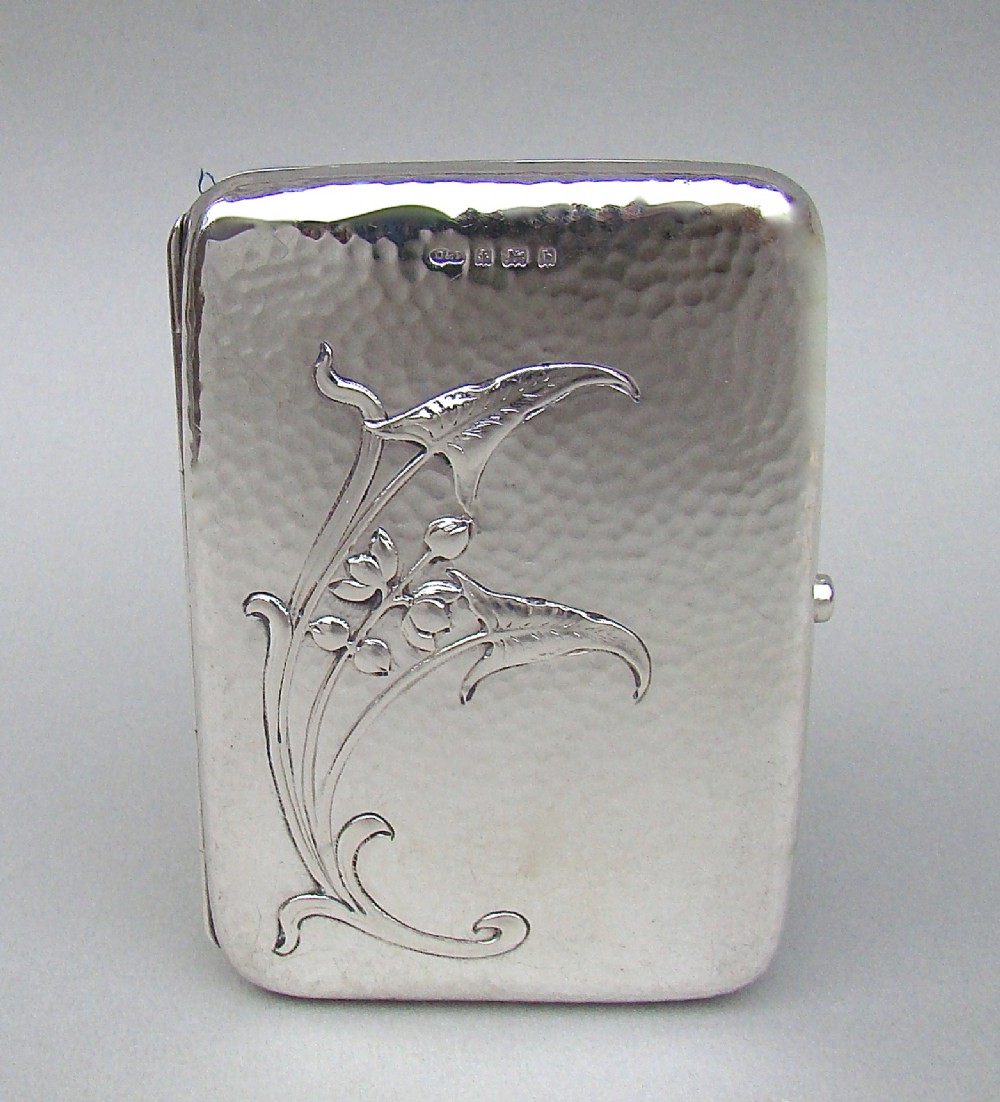 RARE SILVER ARTS & CRAFT MOVEMENT CARD CASE & AIDE MEMOIRE BY DEAKIN & FRANCIS, BIRMINGHAM 1901