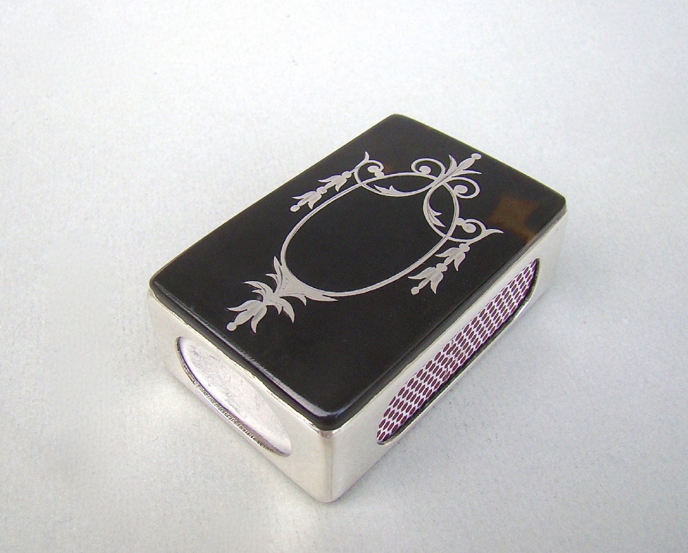 ART DECO SILVER & PIQUE TORTOISESHELL MATCH BOX COVER, LONDON 1926 View II