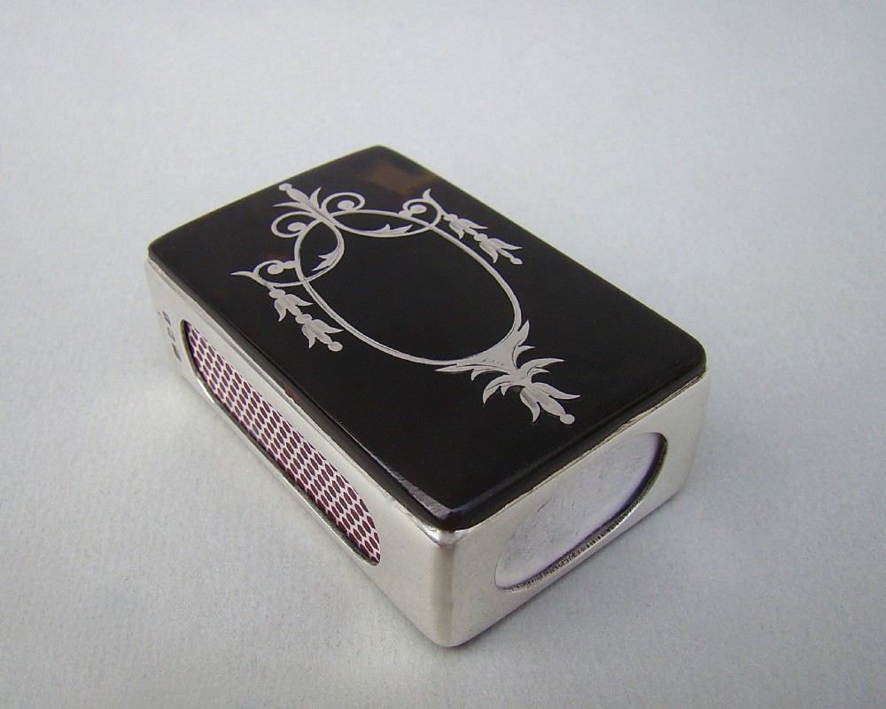ART DECO SILVER & PIQUE TORTOISESHELL MATCH BOX COVER, LONDON 1926 View III
