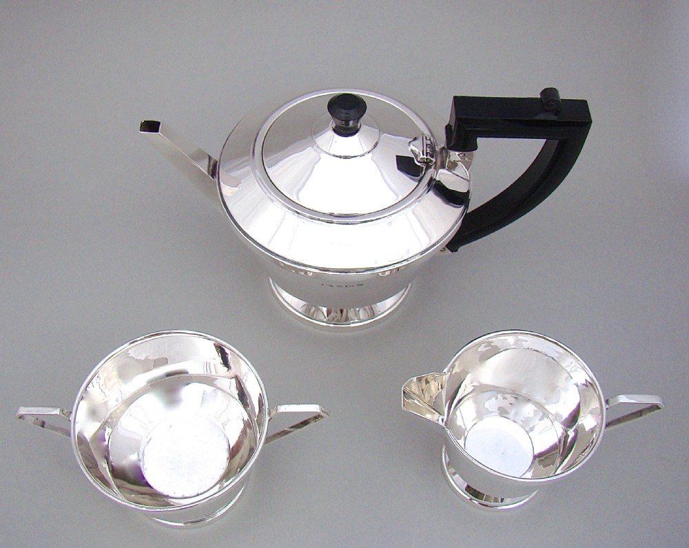 ART DECO SOLID SILVER THREE PIECE TEA SERVICE BY A. DAVENPORT, BIRMINGHAM 1932 View II