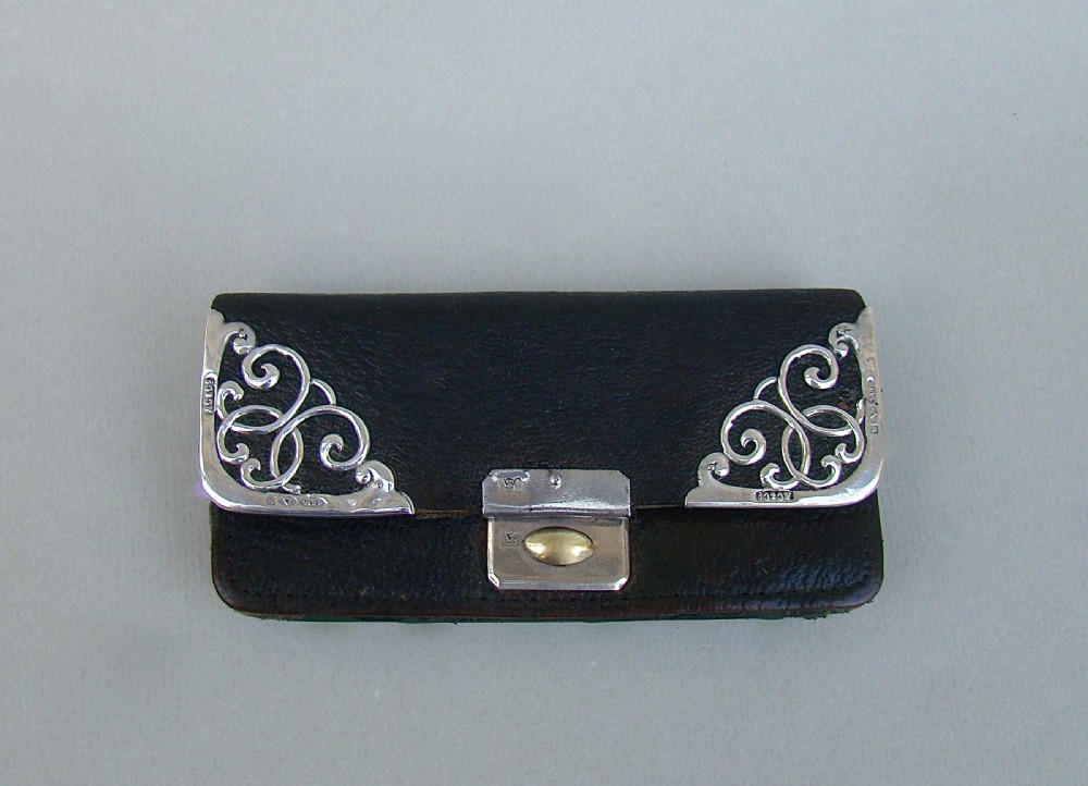 ART NOUVEAU SILVER & LEATHER PURSE BY COHEN & CHARLES,  BIRMINGHAM 1906