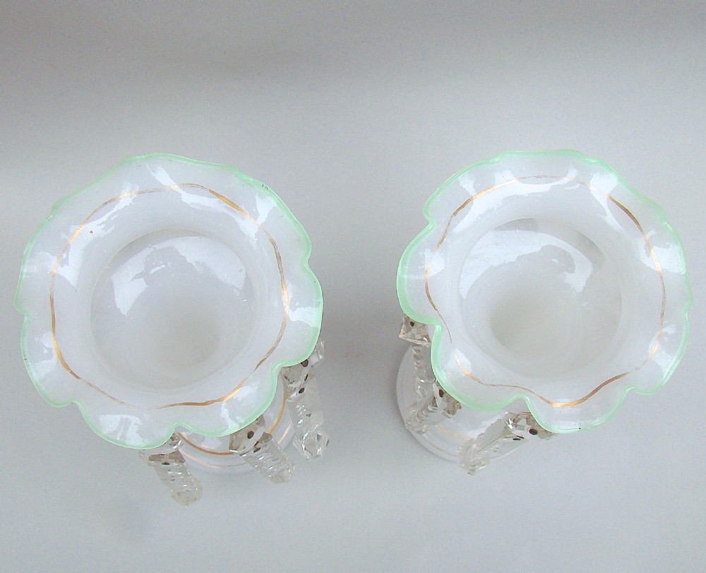 CHARMING PAIR OF VICTORIAN SMALL OPALINE GLASS LUSTRES, CIRCA 1890 View IV