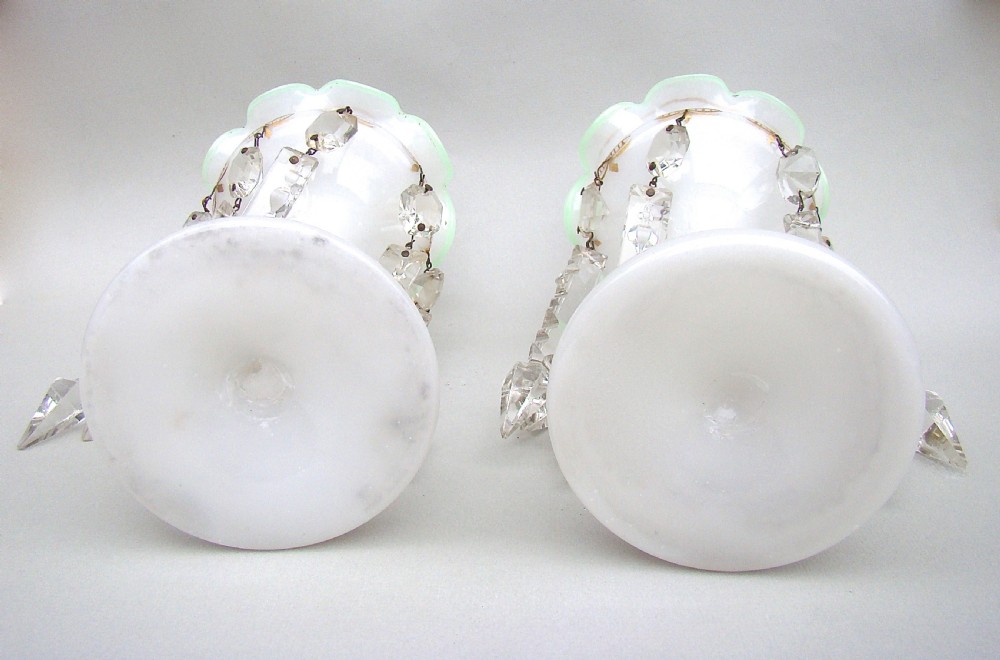 CHARMING PAIR OF VICTORIAN SMALL OPALINE GLASS LUSTRES, CIRCA 1890 View VI