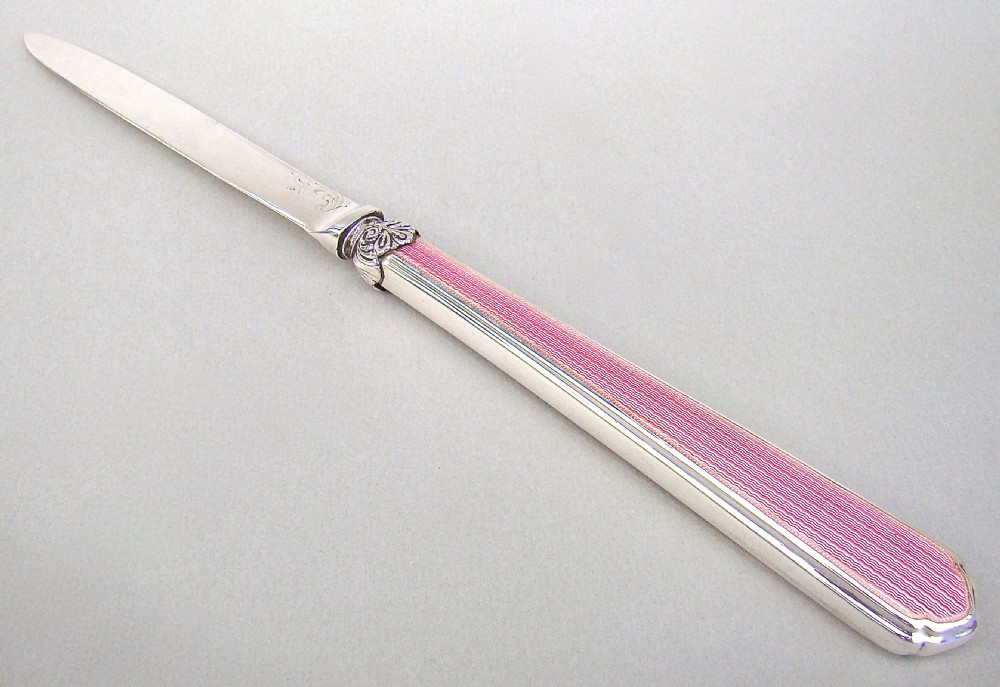 ART DECO SILVER AND GUILLOCHE ENAMEL LETTER OPENER BY MAPPIN & WEBB, SHEFFIELD 1921