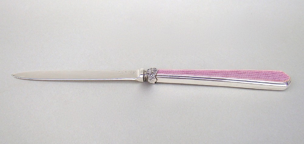 ART DECO SILVER AND GUILLOCHE ENAMEL LETTER OPENER BY MAPPIN & WEBB, SHEFFIELD 1921 View II