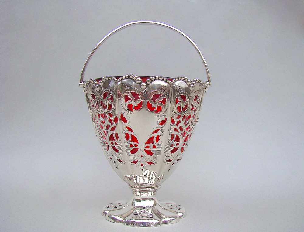 LARGE VICTORIAN SILVER SUGAR BASKET BY HENRY WILKINSON, SHEFFIELD 1861