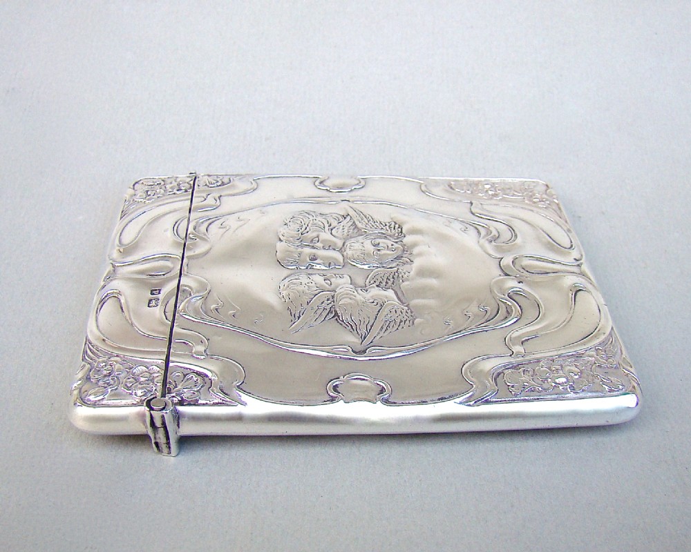 ART NOUVEAU 'REYNOLDS ANGELS' SILVER CARD CASE BY HENRY MATTHEWS, BIRMINGHAM 1903 View III