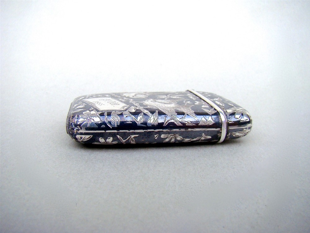 FABULOUS AESTHETIC MOVEMENT FRENCH SILVER NIELLO VESTA CASE BY JOSEPH ETTLINGER, IMPORT MARKS FOR LONDON 1882 View IV