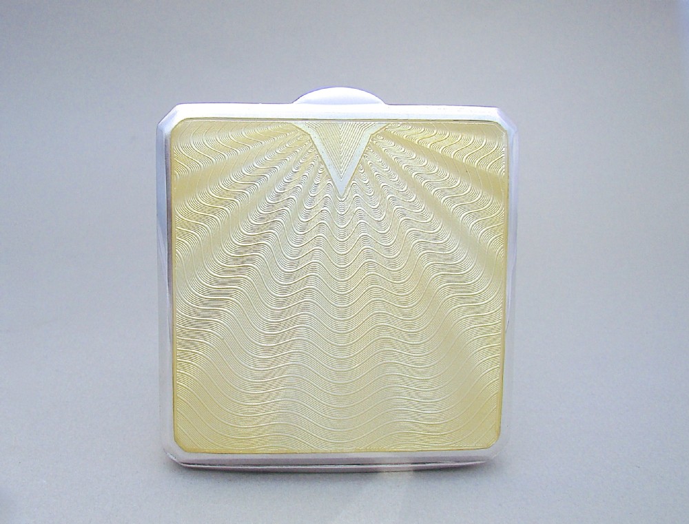 ART DECO SILVER AND GUILLOCHE ENAMEL COMPACT BY THE GOLDSMITHS & SILVERSMITHS COMPANY, LONDON 1938