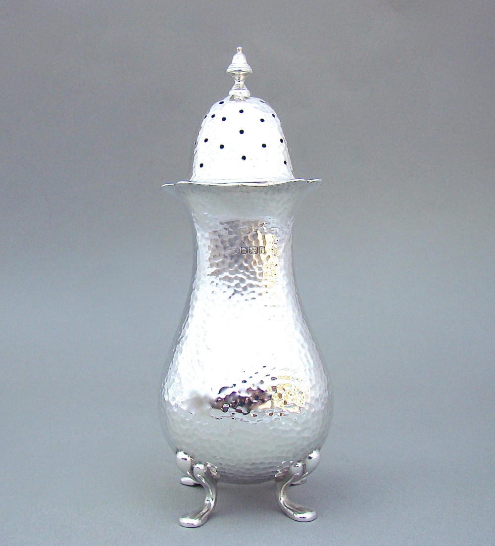 LARGE ARTS & CRAFT PLANISHED SILVER CASTER BY THE LEVESLEY BROTHERS, SHEFFIELD 1902