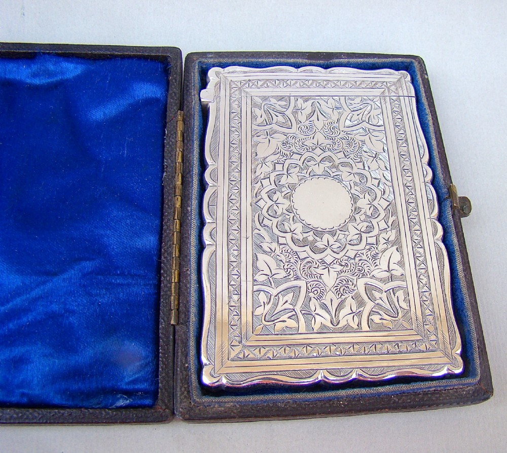 EXQUISITE VICTORIAN SILVER CARD CASE BY FREDERICK MARSTON, BIRMINGHAM 1881 View II
