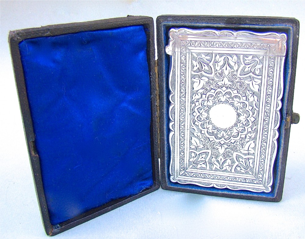 EXQUISITE VICTORIAN SILVER CARD CASE BY FREDERICK MARSTON, BIRMINGHAM 1881