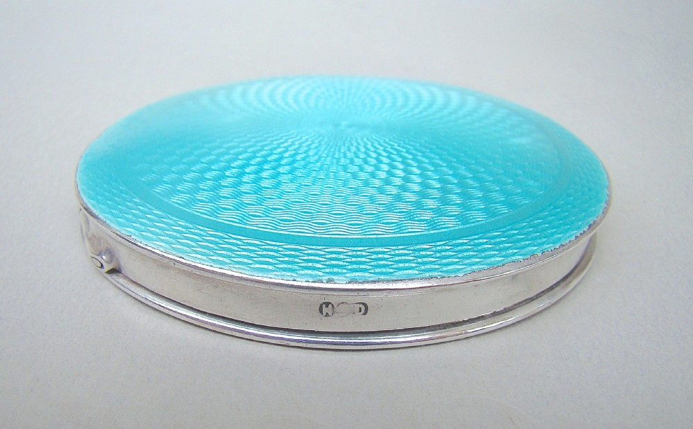 ART DECO SILVER AND GUILLOCHE ENAMEL COMPACT BY HENRY CLIFFORD DAVIS, BIRMINGHAM 1922