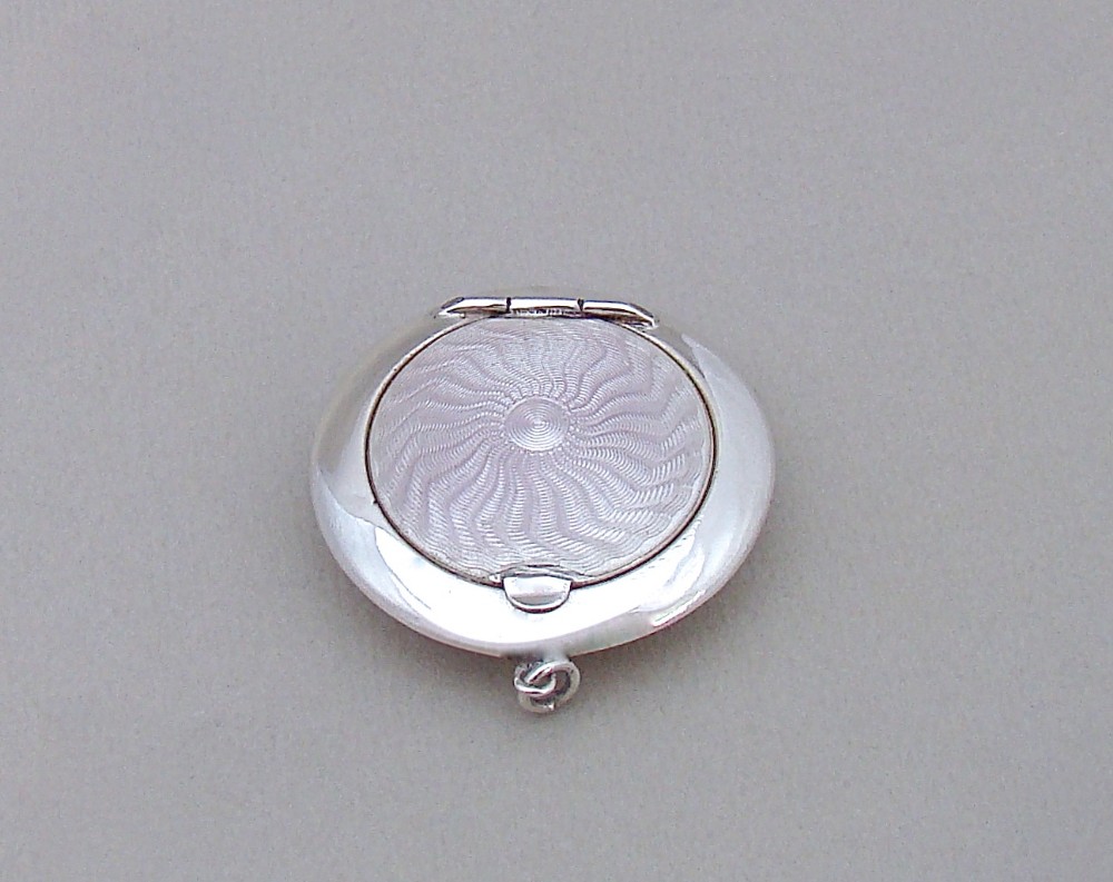 SILVER AND GUILLOCHE ENAMEL CHATELAINE COMPACT BY COHEN & CHARLES, BIRMINGHAM 1917