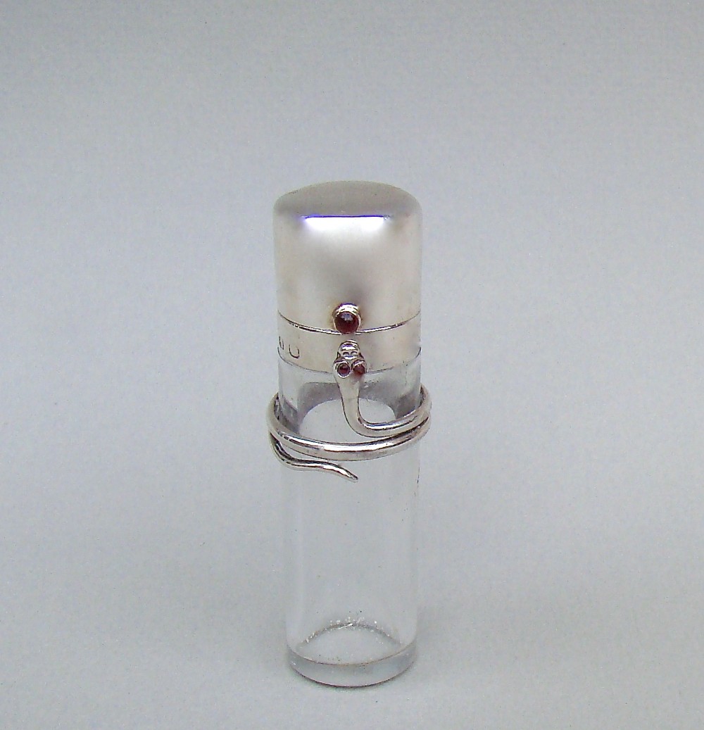 RARE VICTORIAN SILVER SNAKE SCENT BOTTLE BY SAUNDERS & SHEPHERD, BIRMINGHAM 1896