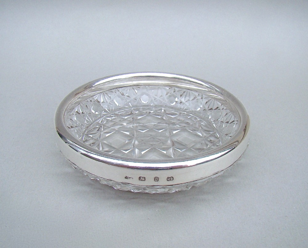  VICTORIAN STERLING SILVER & HOBNAIL GLASS LEMON DISH, BIRMINGHAM 1895
