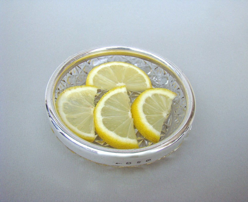  VICTORIAN STERLING SILVER & HOBNAIL GLASS LEMON DISH, BIRMINGHAM 1895
 View II