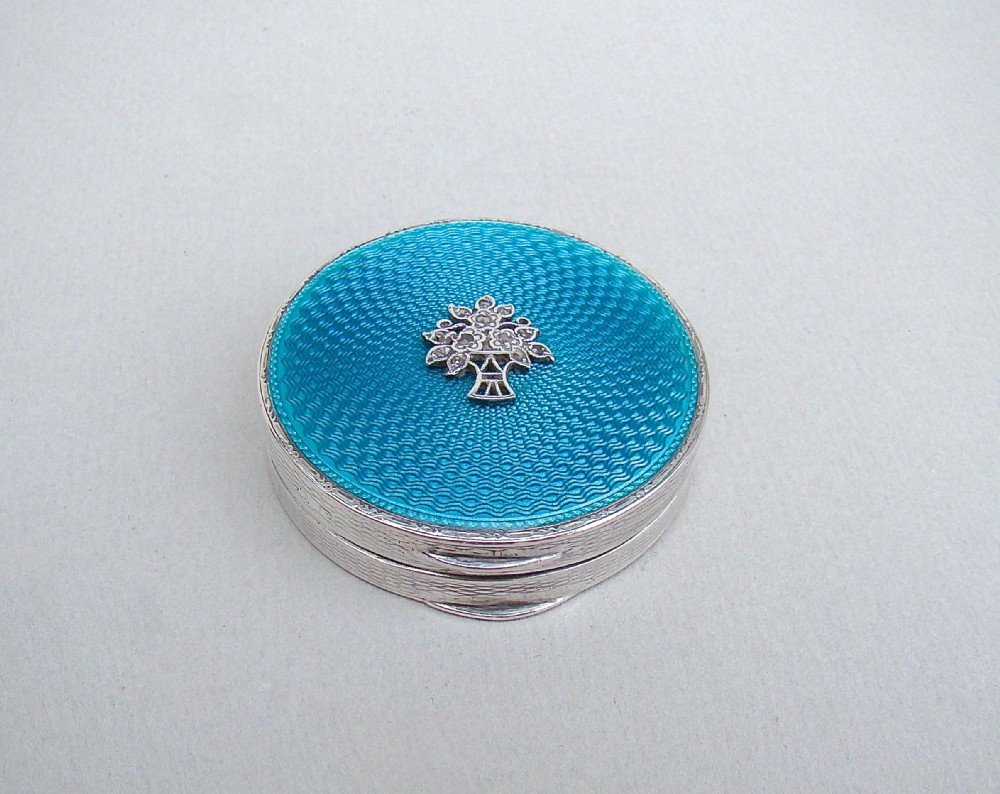 ART DECO SILVER AND GUILLOCHE ENAMEL COMPACT WITH MARCASITE DECORATIONS BY THE ADIE BROTHERS, BIRMINGHAM 1930