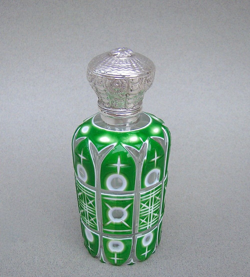 VICTORIAN SILVER & BOHEMIAN TRIPLE CASED GLASS SCENT BOTTLE, CIRCA 1890