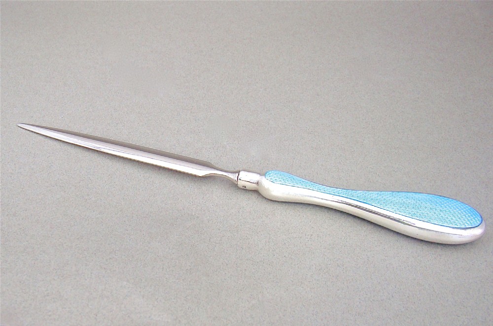 ART DECO SILVER AND GUILLOCHE ENAMEL LETTER OPENER BY MAPPIN & WEBB, LONDON 1828 View III