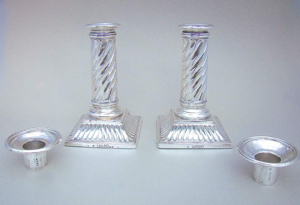 PAIR OF VICTORIAN STERLING SILVER CANDLESTICKS BY MARTIN HALL & CO, LONDON 1885
 View V